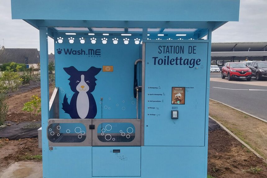 Wash Me déploie des stations de toilettage pour chiens sur les parkings des supermarchés.